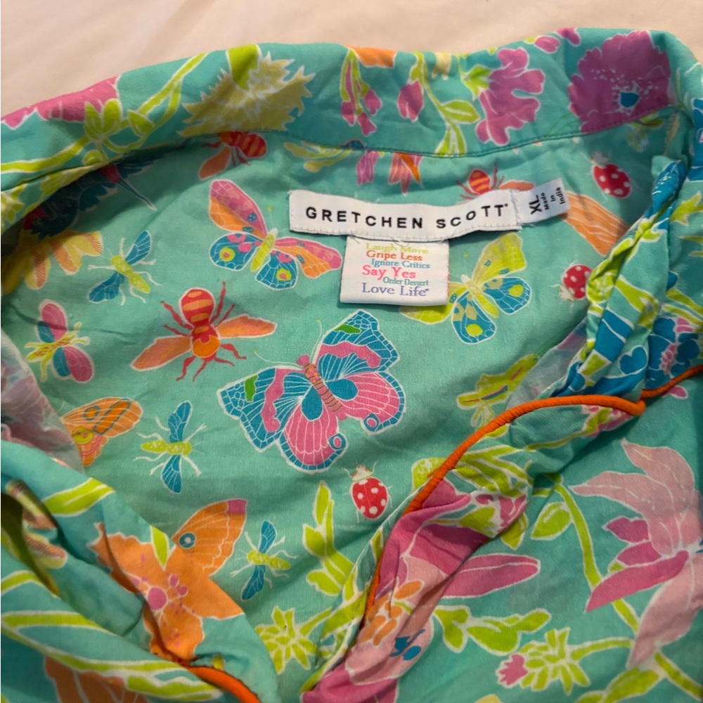 Gretchen Scott Designs Turquoise Floral & Butterfly Pajama Top